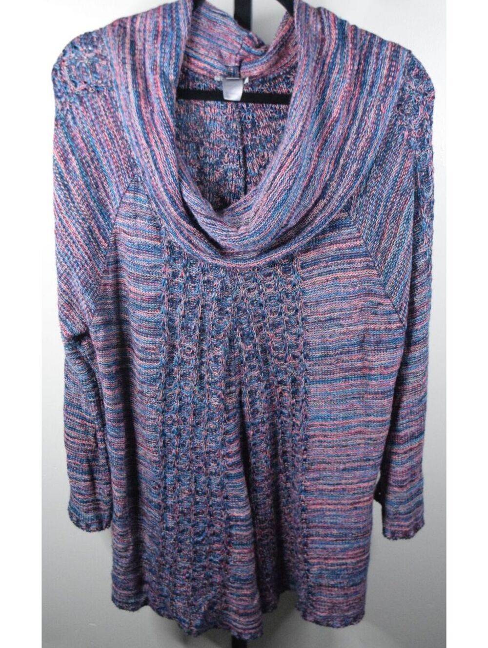 Avenue Blue Pink Marled Cowl Neck Cable Knit Sweater Plus Size 22/24